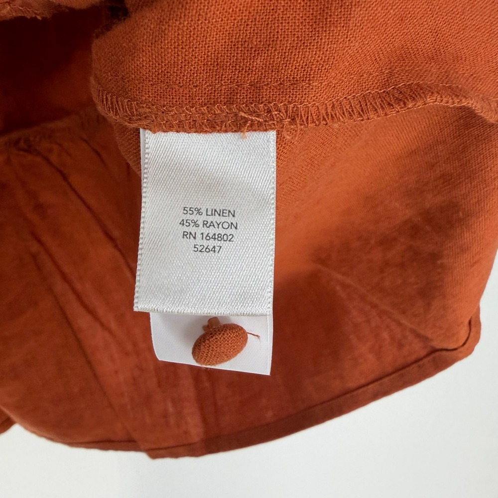 Christopher & Banks Top Women PM Rust Orange Linen Blend Peplum Boho Cottagecore - Picture 5 of 7